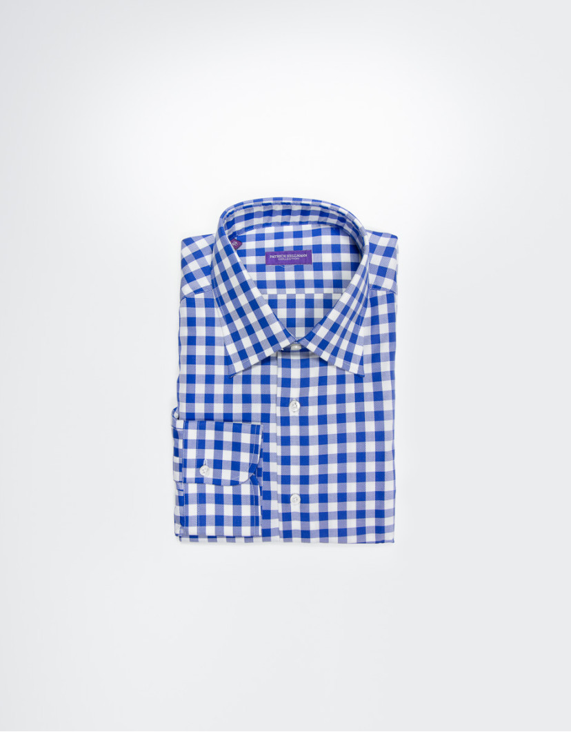 Patrick Hellmann Collection White Blue Shirt With Checks Gingham Pattern image